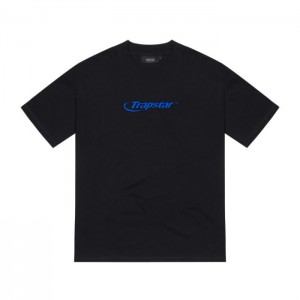 Férfi Trapstar Hyperdrive Embroidered Tee Póló Fekete Kék | Hungary ZD47-814