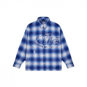 Férfi Trapstar Hyperdrive Overshirt Shirt Felsőruházat Kék | Hungary IJ74-241