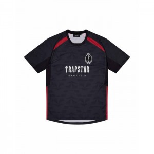 Férfi Trapstar Irongate Football Jersey Póló Fekete Piros | Hungary YY98-201