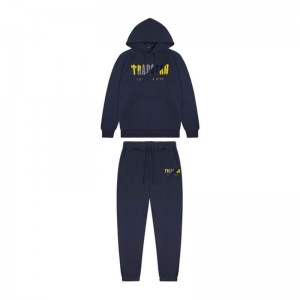 Férfi Trapstar Navy Chenille Decoded Hoodie Melegítő Sötétkék Sárga | Hungary DJ76-775