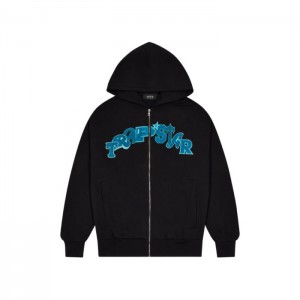 Férfi Trapstar Wildcard Chenille Hoodie Melegítő Fekete Türkiz | Hungary US40-678