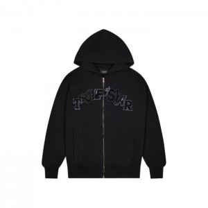 Férfi Trapstar Wildcard Chenille Zip Hoodie Melegítő Fekete | Hungary NJ56-369
