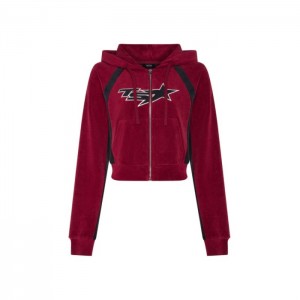 Női Trapstar TS-Star Contrast Panel Velour Hoodie Pulcsi Bordó | Hungary DT13-655