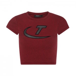 Női Trapstar Two Tone Rib Tee Felső Piros Fekete | Hungary QK21-488
