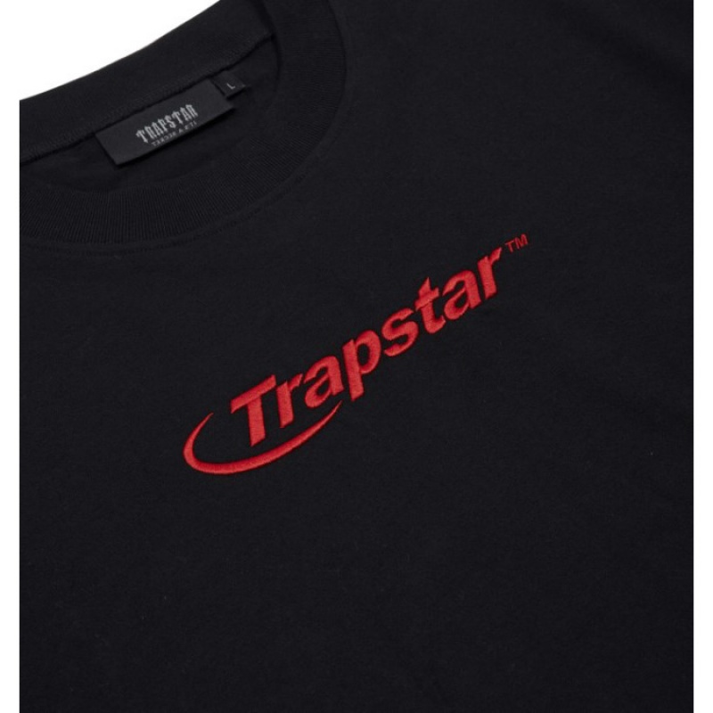 Férfi Trapstar Hyperdrive Embroidered Tee Póló Fekete Piros | Hungary PX58-606