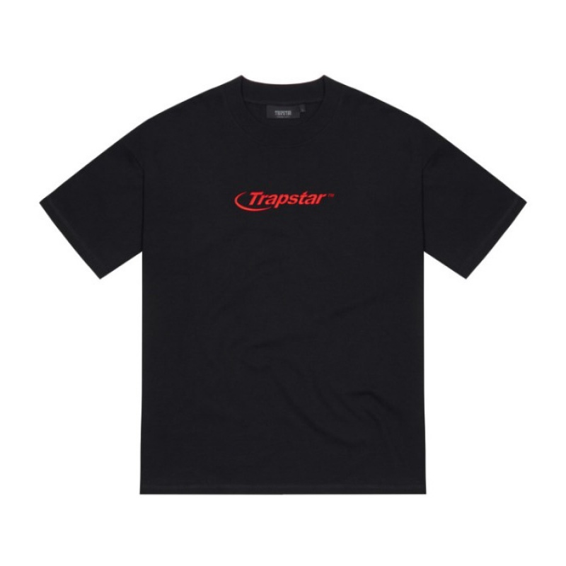 Férfi Trapstar Hyperdrive Embroidered Tee Póló Fekete Piros | Hungary PX58-606