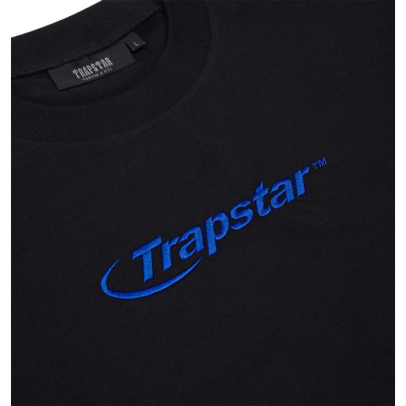 Férfi Trapstar Hyperdrive Embroidered Tee Póló Fekete Kék | Hungary ZD47-814