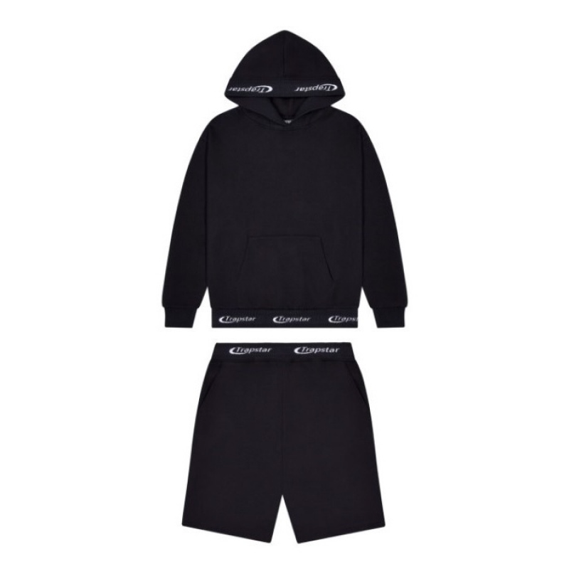 Férfi Trapstar Hyperdrive Rib Hoodie Shorts Set Melegítő Fekete | Hungary ZH33-992