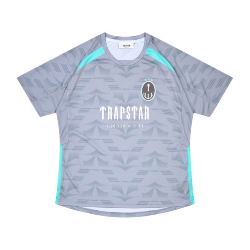 Férfi Trapstar Irongate Football Jersey Póló Szürke Kék | Hungary ZO03-294