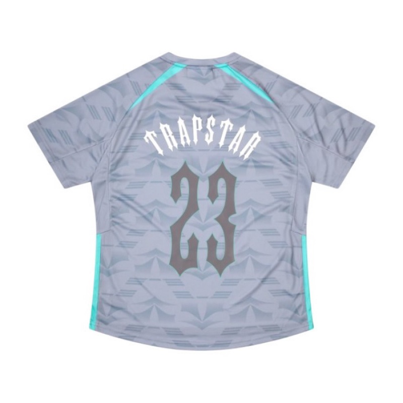 Férfi Trapstar Irongate Football Jersey Póló Szürke Kék | Hungary ZO03-294