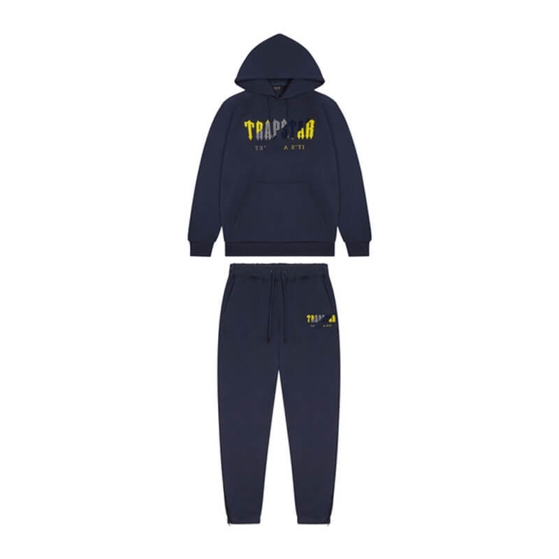 Férfi Trapstar Navy Chenille Decoded Hoodie Melegítő Sötétkék Sárga | Hungary DJ76-775