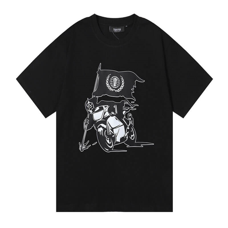 Férfi Trapstar Tiger Bike Rider Flag Póló Fekete | Hungary TJ94-155