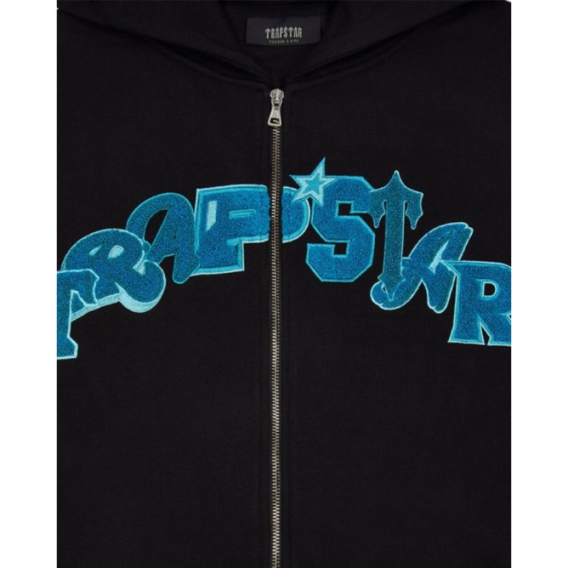 Férfi Trapstar Wildcard Chenille Hoodie Melegítő Fekete Türkiz | Hungary US40-678