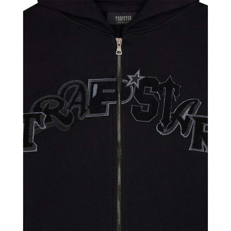 Férfi Trapstar Wildcard Chenille Zip Hoodie Melegítő Fekete | Hungary NJ56-369