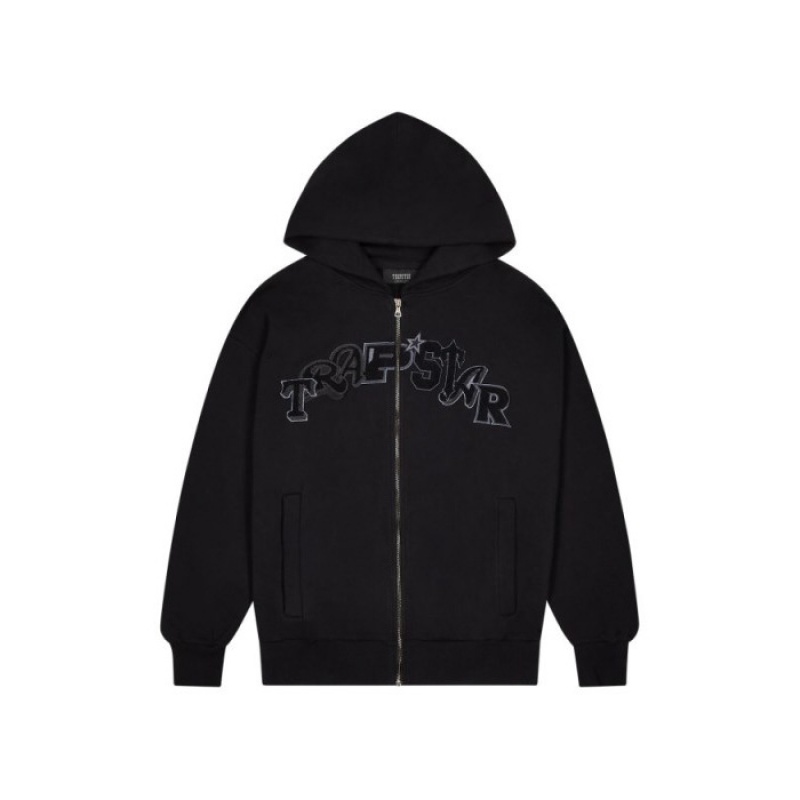 Férfi Trapstar Wildcard Chenille Zip Hoodie Melegítő Fekete | Hungary NJ56-369