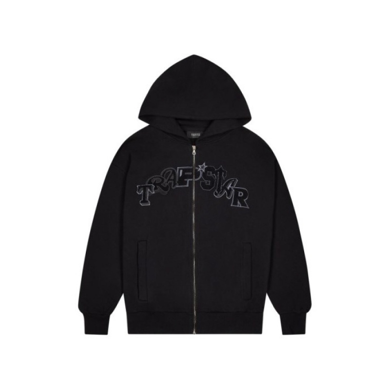 Férfi Trapstar Wildcard Chenille Zip Pulcsi Fekete | Hungary JG00-018