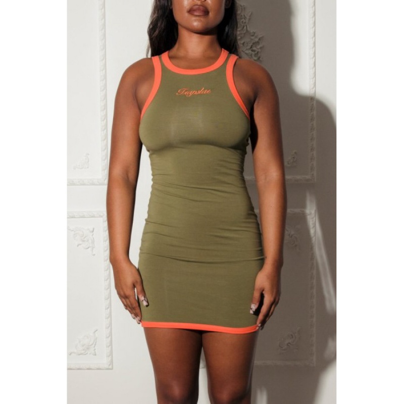 Női Trapstar Contrast Racer Ruha Khaki Narancssárga | Hungary OA47-564