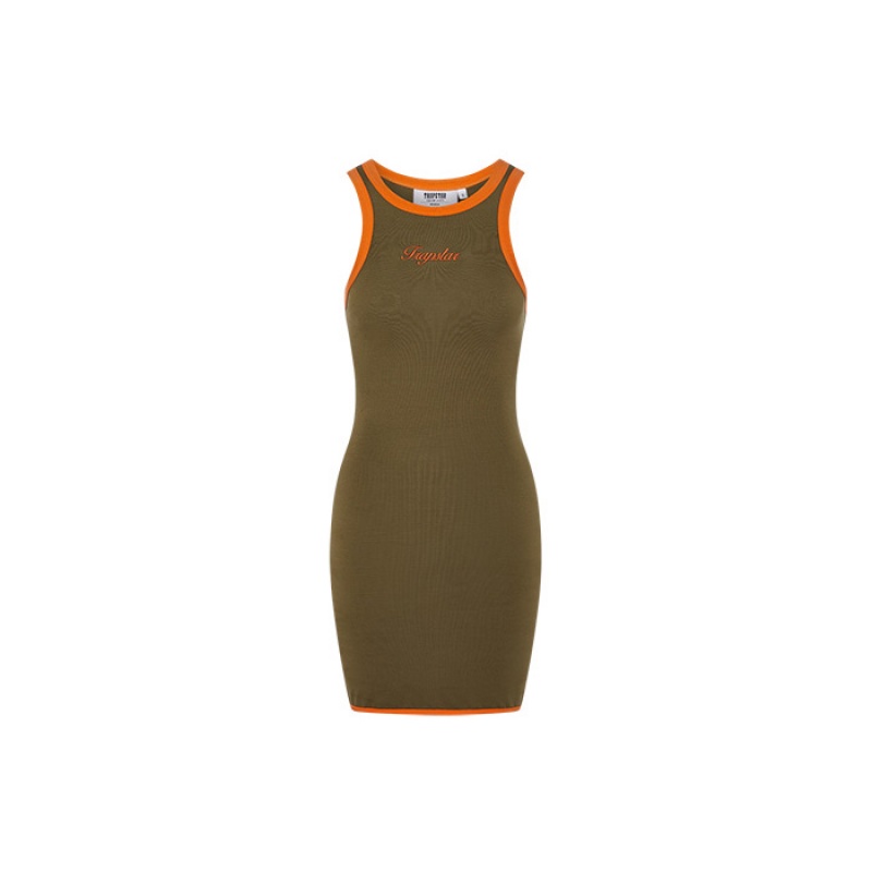 Női Trapstar Contrast Racer Ruha Khaki Narancssárga | Hungary OA47-564