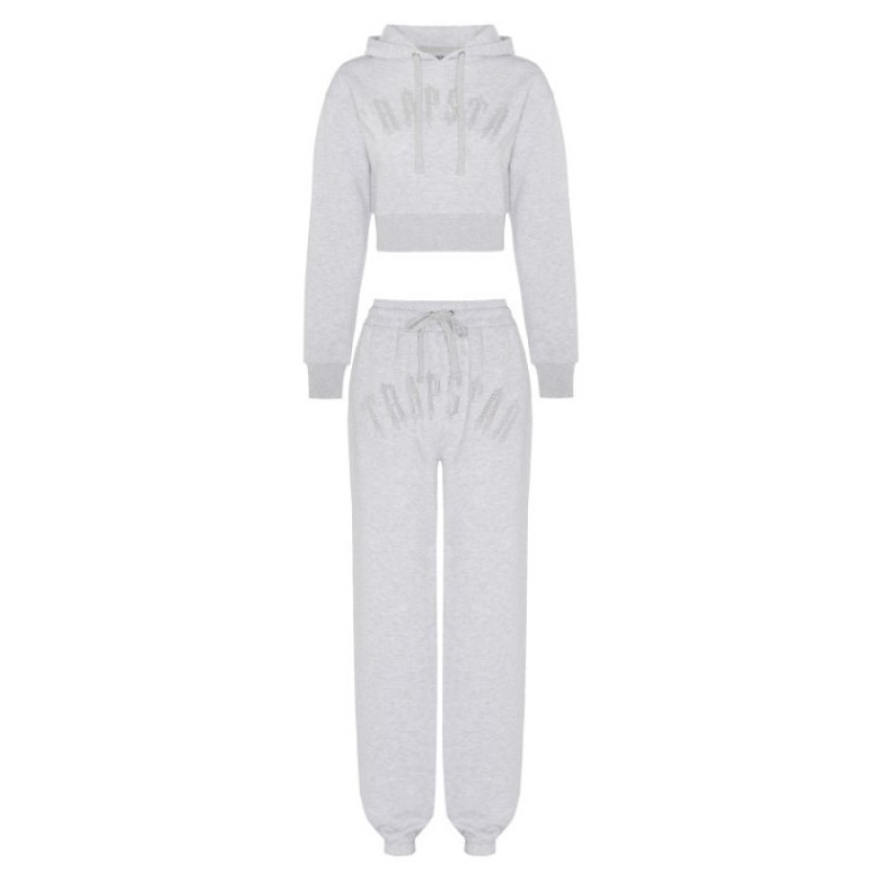 Női Trapstar Irongate Stud Cropped Hoodie Pulcsi Szürke | Hungary IP51-945