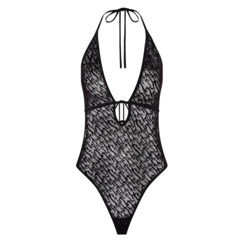 Női Trapstar Jacquard Mesh Halterneck Body Fekete | Hungary DP60-671