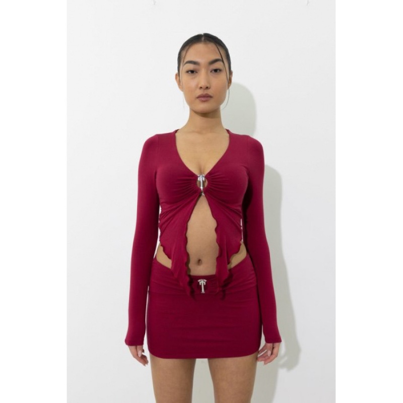 Női Trapstar Long Sleeve Wing Hem Bralette Felső Piros | Hungary IA02-864