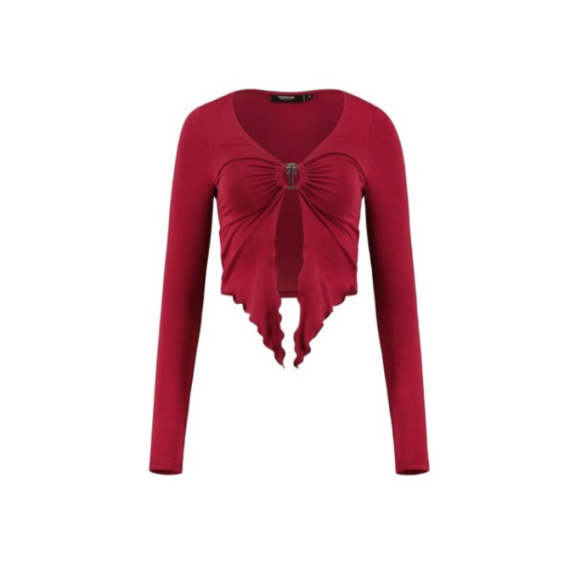 Női Trapstar Long Sleeve Wing Hem Bralette Felső Piros | Hungary IA02-864