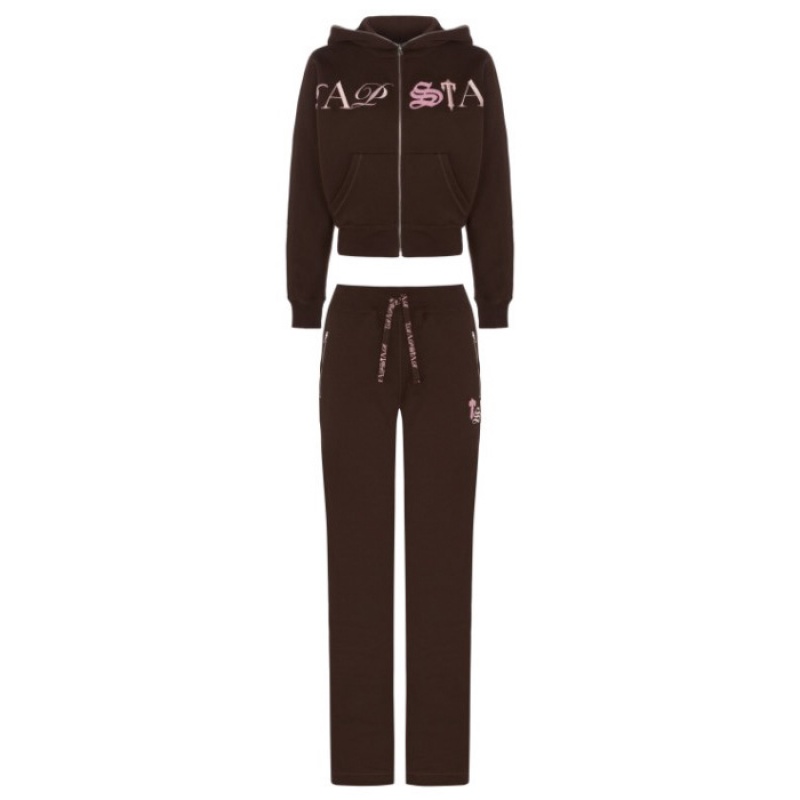 Női Trapstar Script Zip Leg Jogging Bottoms Nadrág Barna Rózsaszín | Hungary FE14-423