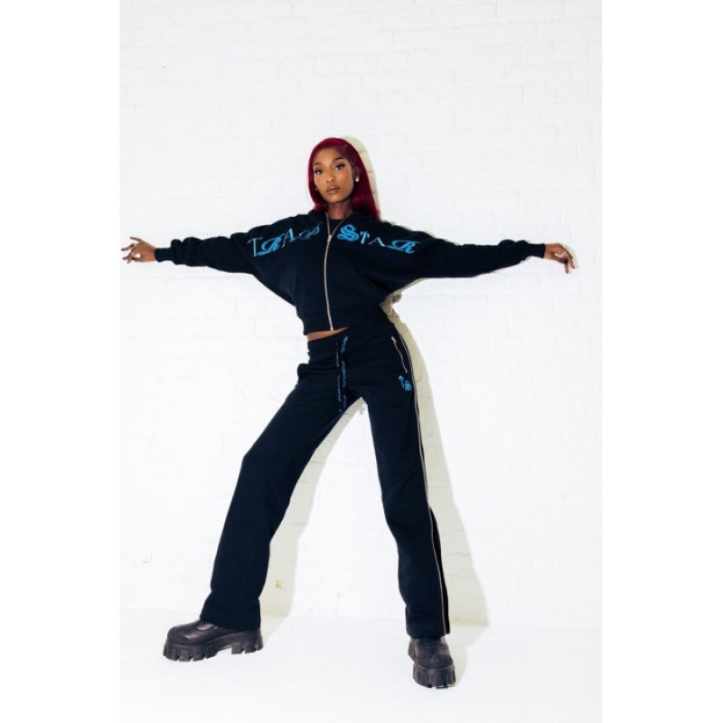 Női Trapstar Script Zip Leg Jogging Bottoms Nadrág Fekete Türkiz | Hungary IK93-432