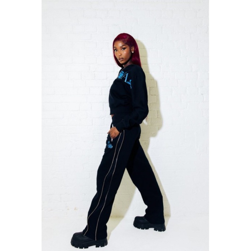 Női Trapstar Script Zip Leg Jogging Bottoms Nadrág Fekete Türkiz | Hungary IK93-432