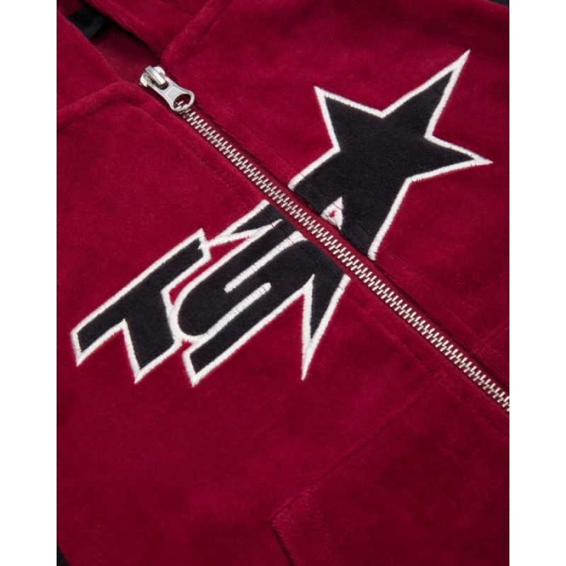 Női Trapstar TS-Star Contrast Panel Velour Hoodie Pulcsi Bordó | Hungary DT13-655