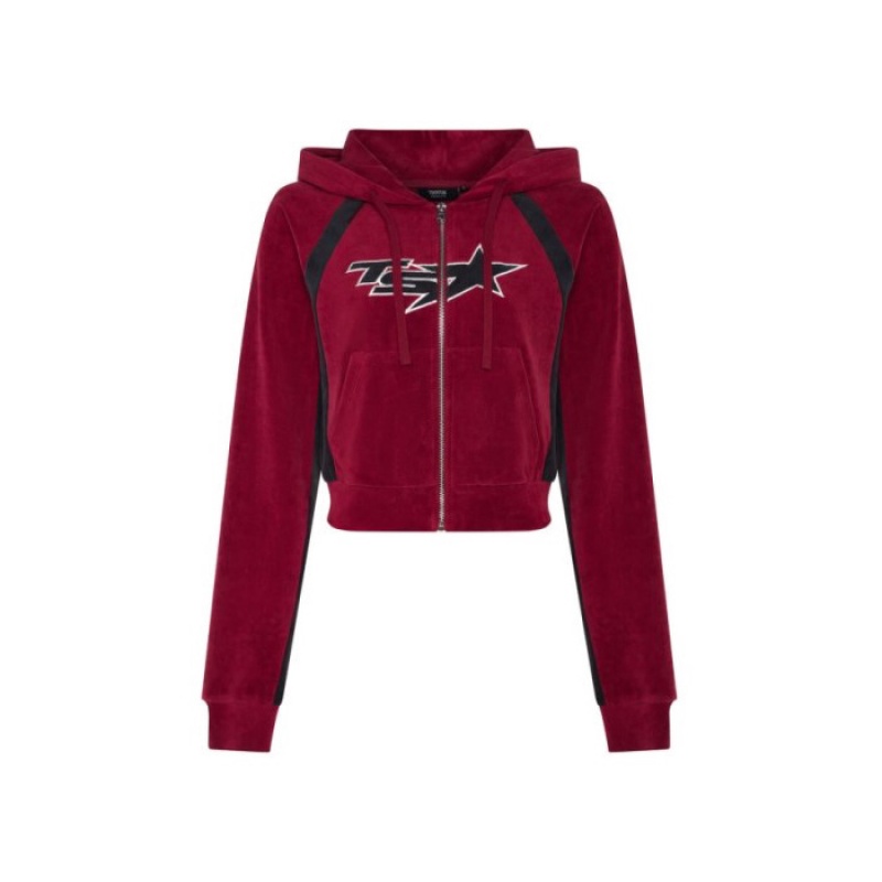 Női Trapstar TS-Star Contrast Panel Velour Hoodie Pulcsi Bordó | Hungary DT13-655