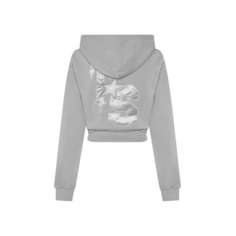 Női Trapstar TS-Star Silver Satin Applique Hoodie Pulcsi Szürke | Hungary GF05-129
