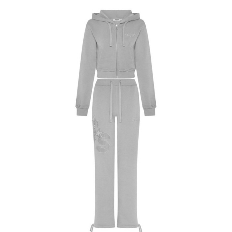 Női Trapstar TS-Star Silver Satin Applique Hoodie Pulcsi Szürke | Hungary GF05-129