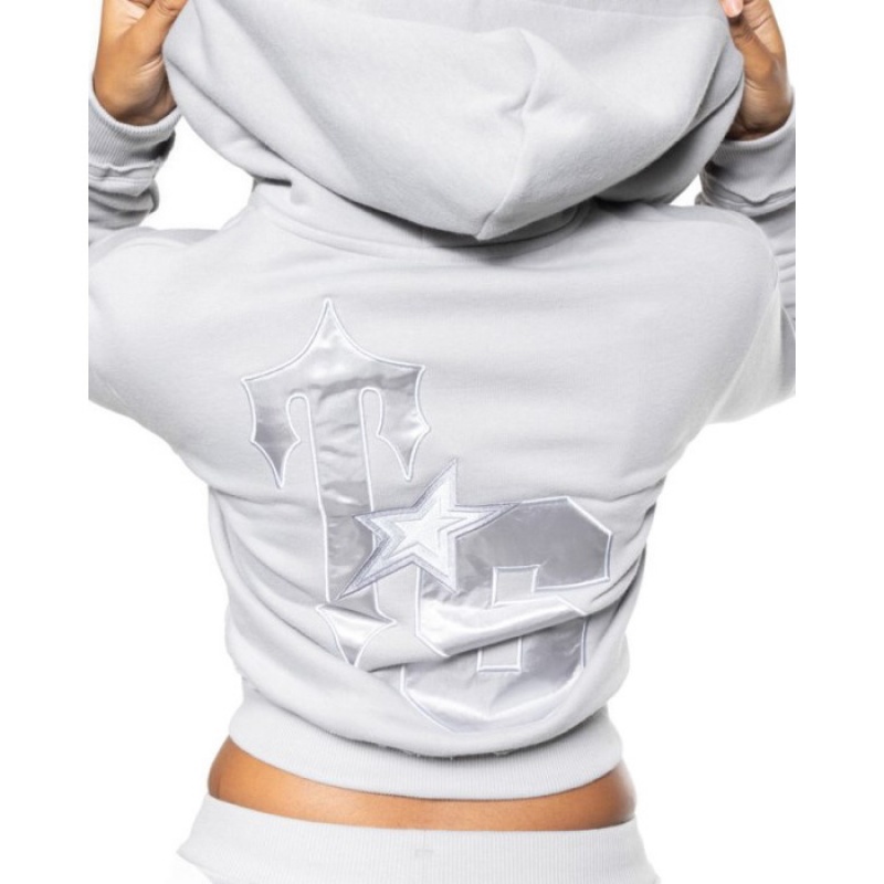 Női Trapstar TS-Star Silver Satin Applique Hoodie Pulcsi Szürke | Hungary GF05-129