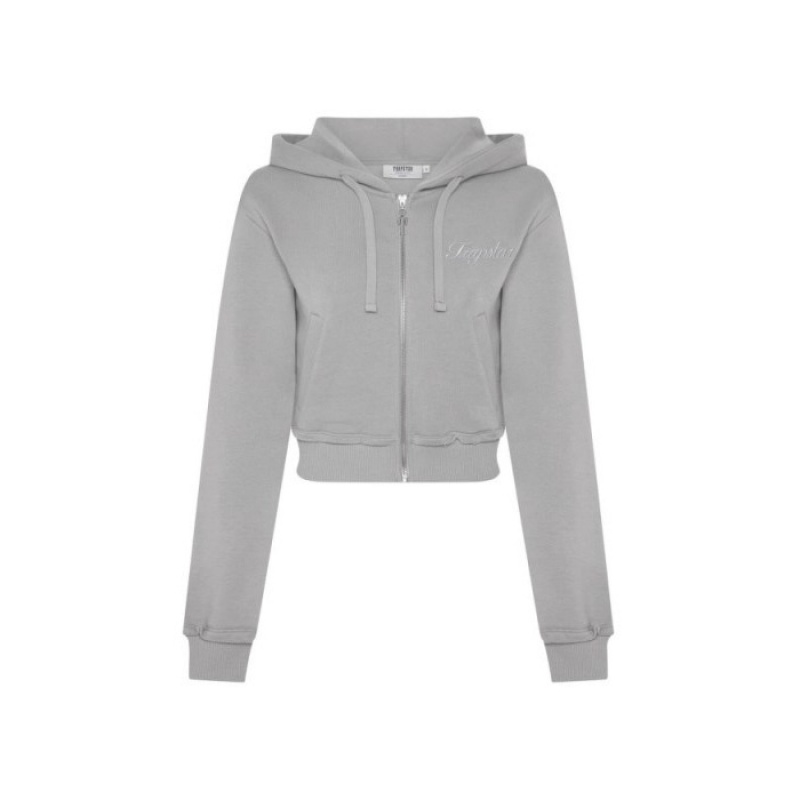 Női Trapstar TS-Star Silver Satin Applique Hoodie Pulcsi Szürke | Hungary GF05-129