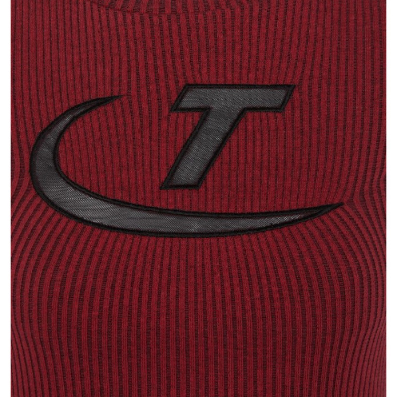 Női Trapstar Two Tone Rib Tee Felső Piros Fekete | Hungary QK21-488